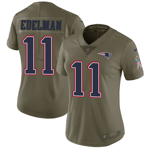 Nike Patriots #11 Julian Edelman Olive Women's Stitched NFL Limited Salute to Service Jersey